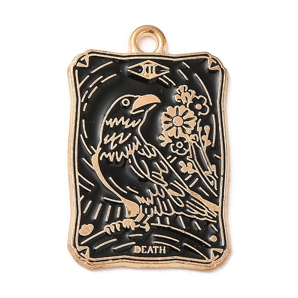 

PandaHall Alloy Pendants, with Enamel, Golden, Rectangle with Tarot Charm, Bird, 28x18x1.5mm, Hole: 1.8mm Alloy+Enamel Bird Black