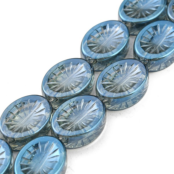 

PandaHall Electroplate Glass Beads Strands, Full Plated, Oval with Flower, Steel Blue, 14x10.4x4.8mm, Hole: 1.2mm, about 45pcs/strand, 25.04...