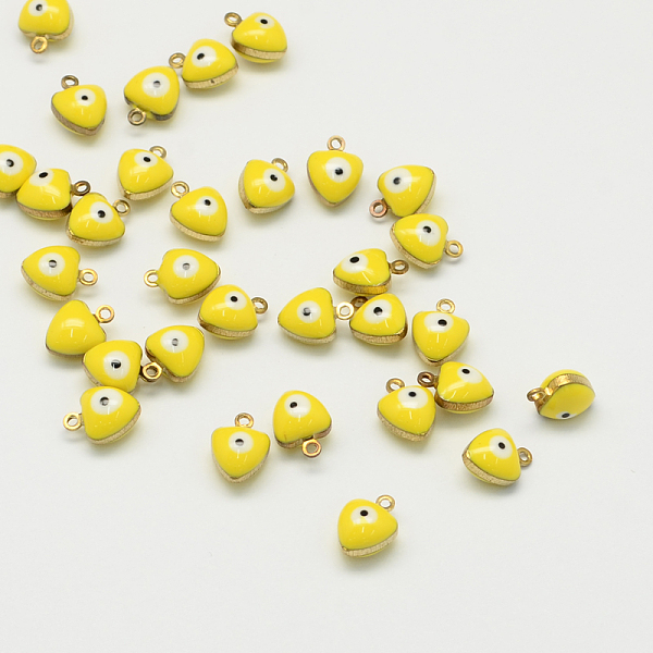 

PandaHall Golden Tone Brass Enamel Charms, Enamelled Sequins, Heart with Eye, Yellow, 9x7x5mm, Hole: 1mm Brass+Enamel Heart Yellow