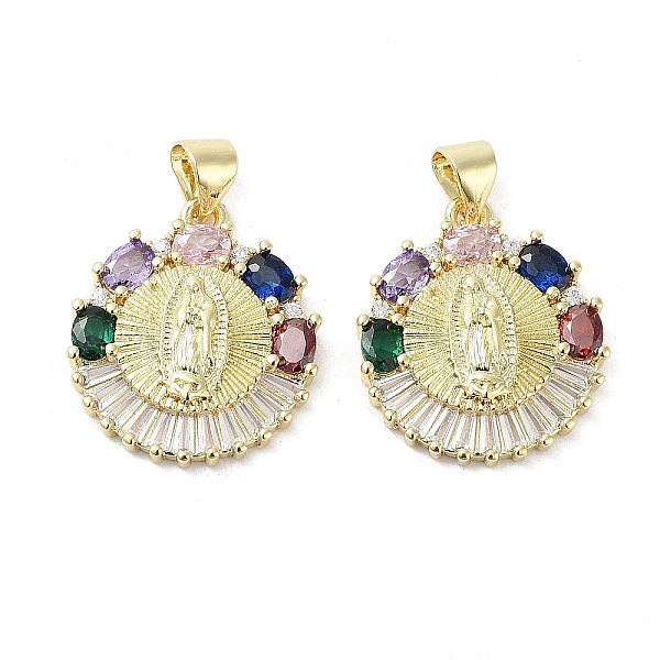 

PandaHall Rack Plating Virgin Mary Brass Micro Pave Cubic Zirconia Pendants, Cadmium Free & Lead Free, Long-Lasting Plated, Real 18K Gold...