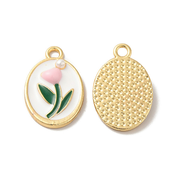 

PandaHall Alloy Enamel Pendants with ABS Plastic Pearl Beaded, Nickle Free, Oval with Flower Charms, Light Gold, 20x13x3mm, Hole: 2mm Alloy...
