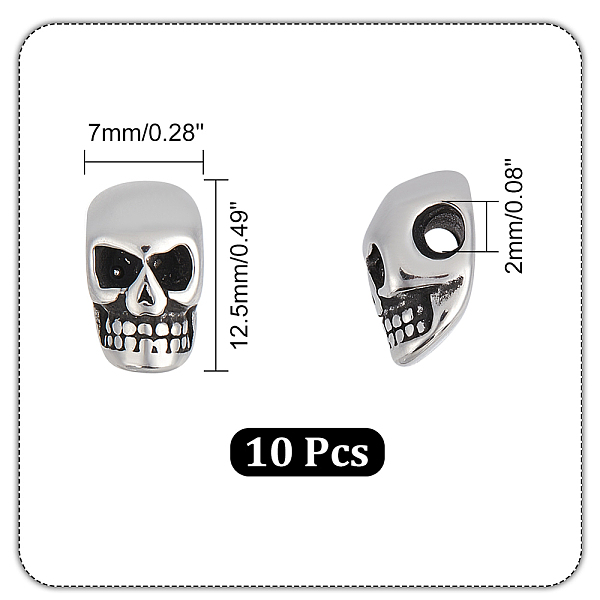 

PandaHall UNICRAFTALE 10Pcs Antique Silver Skull Beads Stainless Steel Skull Head Beads Retro Skull Style 2mm Hole Metal Skull Spacer Beads...