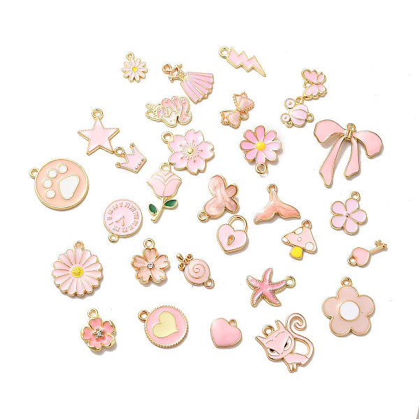 

PandaHall Alloy Enamel Pendants, Mixed Shapes, Golden, Pink, 12~27x11~26x2~3mm, Hole: 1~1.6mm, about 100pc/bag Alloy+Enamel Mixed Shapes...