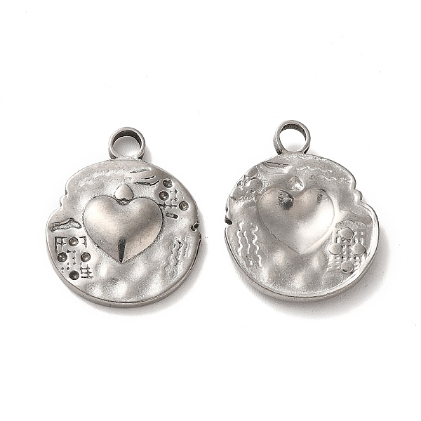 

PandaHall Valentine's Day 304 Stainless Steel Pendants, Flat Round with Heart Charm, Stainless Steel Color, 19.5x16x2.5mm, Hole: 2.5mm 304...