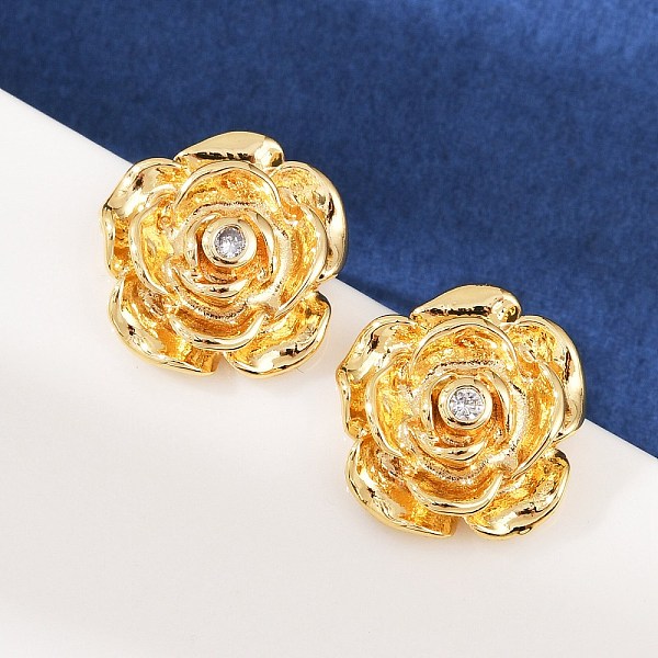 Brass Micro Pave Clear Cubic Zirconia Stud Earrings