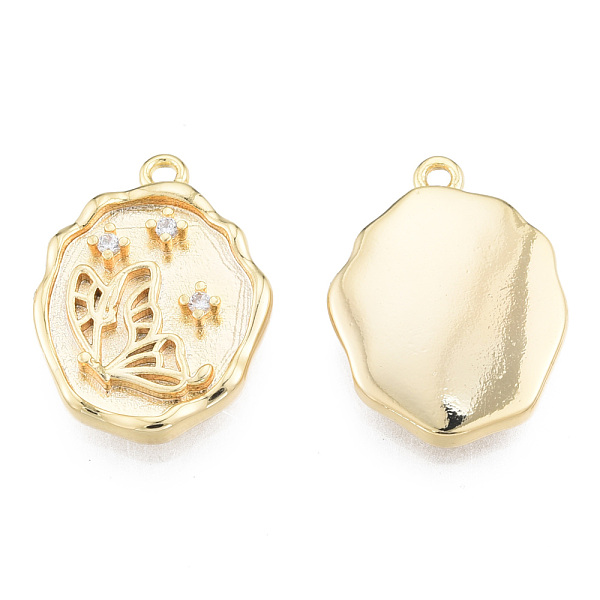 

PandaHall Brass Micro Pave Clear Cubic Zirconia Pendants, Nickel Free, Oval with Butterfly, Real 18K Gold Plated, 19x14x2.5mm, Hole: 1.4mm...