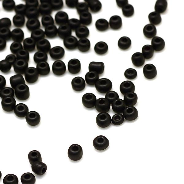 PandaHall Frosted Opaque Glass Seed Beads, Round, Black, 2x1~2mm, Hole: 0.5mm, about 30000pcs/bag, 440~450g/bag Glass Black