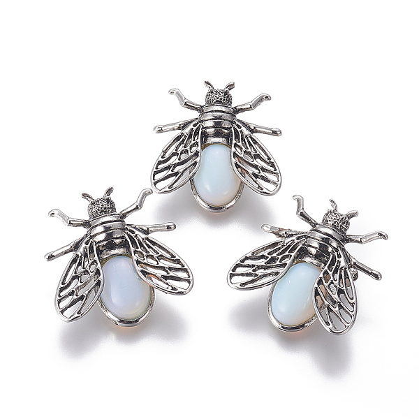 

PandaHall Opalite Brooches, with Alloy Findings, Cicada, Antique Silver, 38x36x8mm, Pin: 0.6mm Opalite Insects