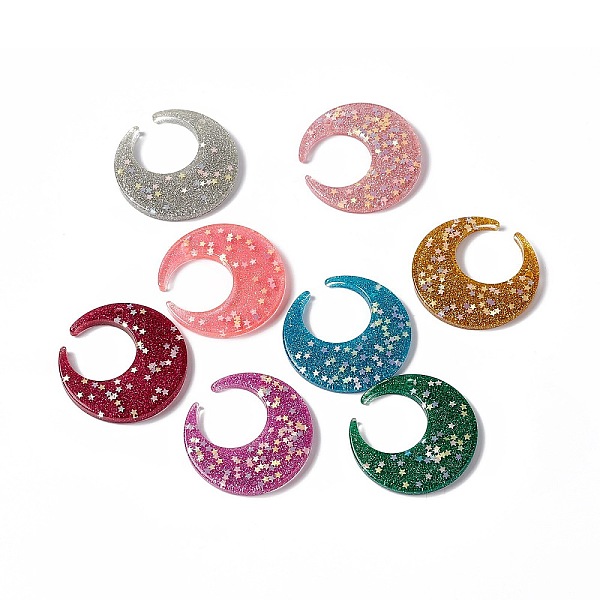 

PandaHall Acrylic Pendants, with Glitter Powder, Moon with Star Charm, Mixed Color, 48x48x5.1mm, Hole: 3mm Acrylic Moon Multicolor