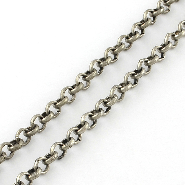 

PandaHall Iron Rolo Chains, Belcher Chain, Unwelded, with Spool, Antique Silver, 3.2x1mm, about 164.04 Feet(50m)/roll Iron