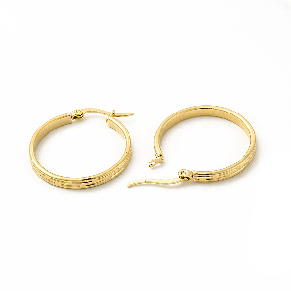 

PandaHall 201 Stainless Steel Stripe Hoop Earrings with 304 Stainless Steel Pins for Women, Golden, 28x29x1mm, Pin: 0.6x1mm 201 Stainless...