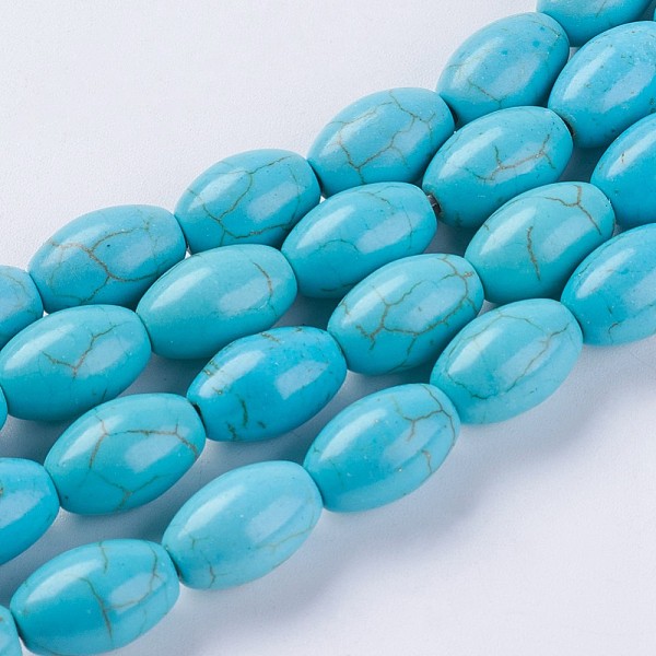 

PandaHall Synthetic Turquoise Beads Strands, Rice, Dyed & Heated, Turquoise, 12x8mm, Hole: 1.5mm, about 33pcs/strand, about 15 inch..., Green