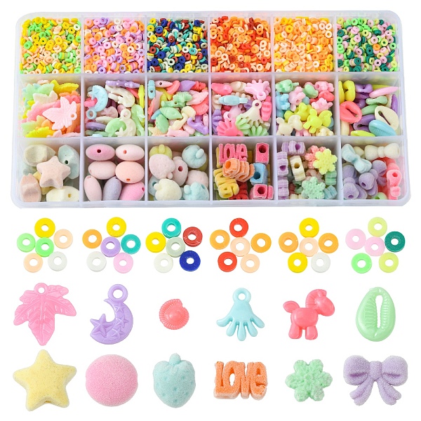 

PandaHall DIY Candy Color Bracelet Making Kit, Including Polymer Clay & Resin & Acrylic Beads, Disc & Strawberry & Word Love & Bowknot &..., Multicolor