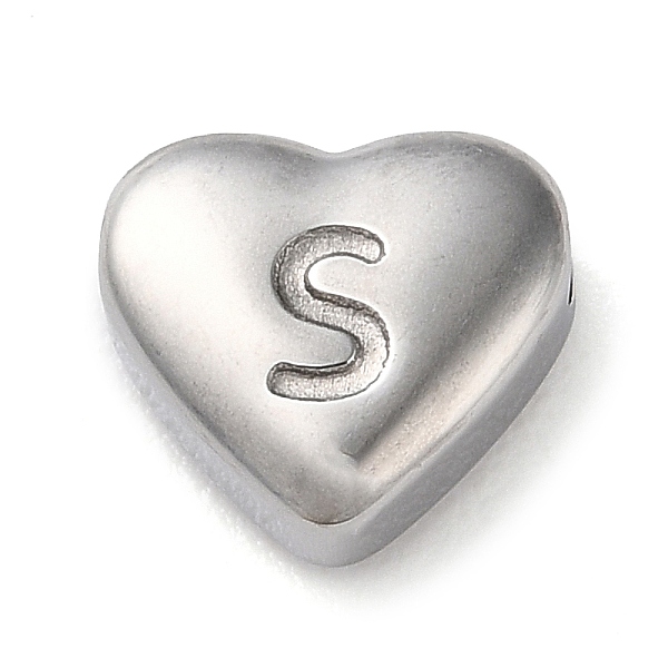 

PandaHall 201 Stainless Steel Beads, Stainless Steel Color, Heart, Letter S, 7x8x3.5mm, Hole: 1.5mm 201 Stainless Steel Letter S