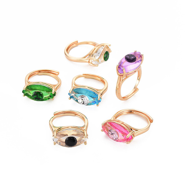 

PandaHall Evil Eye Glass Ajuastable Rings, Golden Brass Rings for Women, Nickel Free, Mixed Color, US Size 7 3/4(17.9mm) Glass Evil Eye..., Multicolor