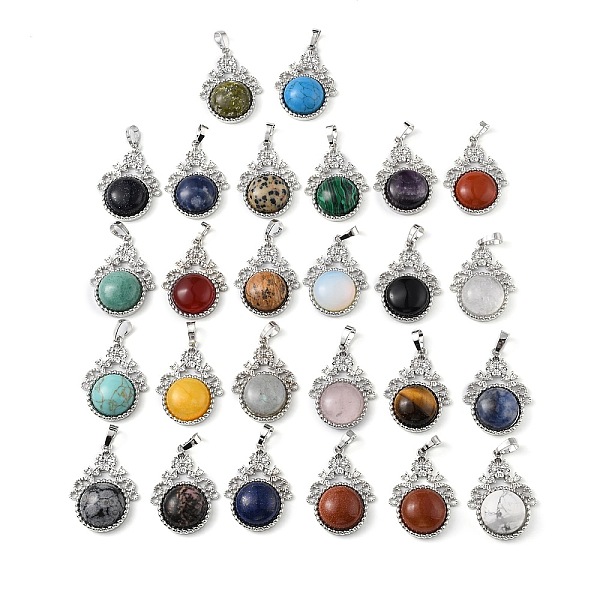 

PandaHall Natural & Synthetic Mixed Gemstone Pendants, with Rack Plating Brass Findings, Cadmium Free & Lead Free, Flat Round & Flower...