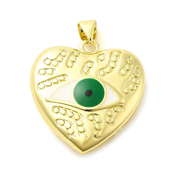 

PandaHall Real 18K Gold Plated Brass Pendants, with Enamel, Heart with Eye Charm, Green, 25x23.5x6mm, Hole: 5x3.5mm Brass+Enamel Heart Green