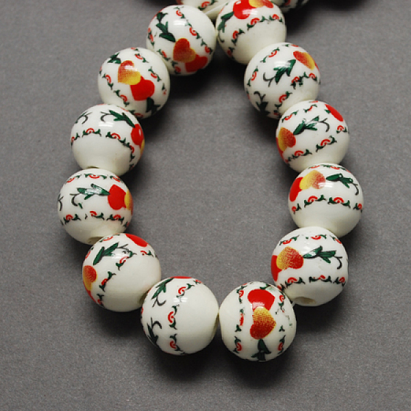 

PandaHall Handmade Printed Porcelain Beads, Round, Red, 12mm, Hole: 2mm Porcelain Round Red