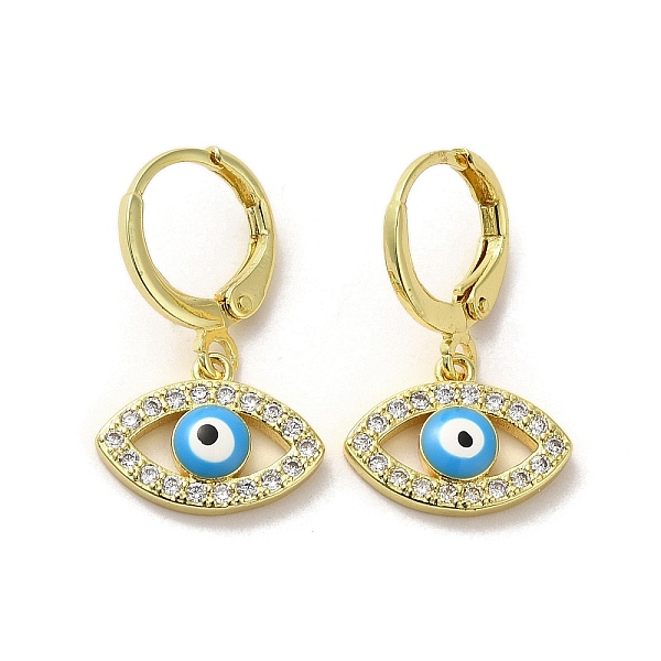 

PandaHall Horse Eye Real 18K Gold Plated Brass Dangle Leverback Earrings, with Enamel and Cubic Zirconia, Deep Sky Blue, 23.5~24x14.5mm...