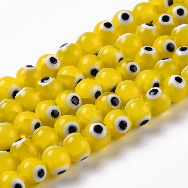 

PandaHall Handmade Evil Eye Lampwork Round Bead Strands, Yellow, 8mm, Hole: 1mm, about 49pcs/strand, 14.17 inch Lampwork Evil Eye Yellow