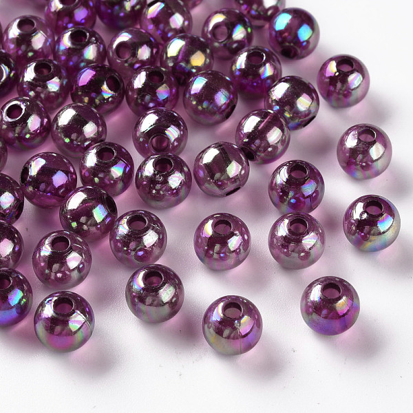 

PandaHall Transparent Acrylic Beads, AB Color Plated, Round, Medium Orchid, 8x7mm, Hole: 2mm, about 1745pcs/500g Acrylic Round