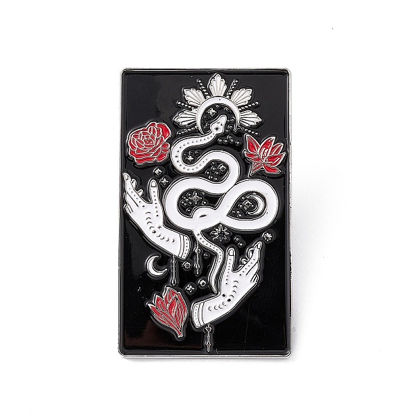 

PandaHall Snake & Flowers & Hands Enamel Pin, Platinum Brass Rectangle Brooch for Backpack Clothes, Red, 38x23x2mm, Pin: 1.2mm. Brass Red