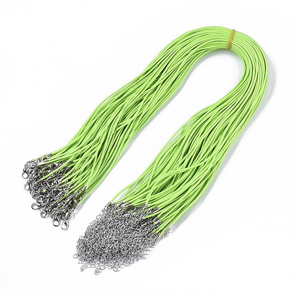 

PandaHall Waxed Cotton Cord Necklace Making, with Alloy Lobster Claw Clasps and Iron End Chains, Platinum, Lawn Green, 44~48cm, 1.5mm Waxed...