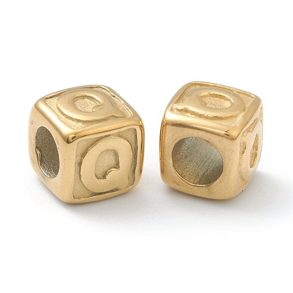 

PandaHall 304 Stainless Steel European Beads, Large Hole Beads, Horizontal Hole, Cube with Letter, Golden, Letter.Q, 8x8x8mm, Hole: 4mm 304...