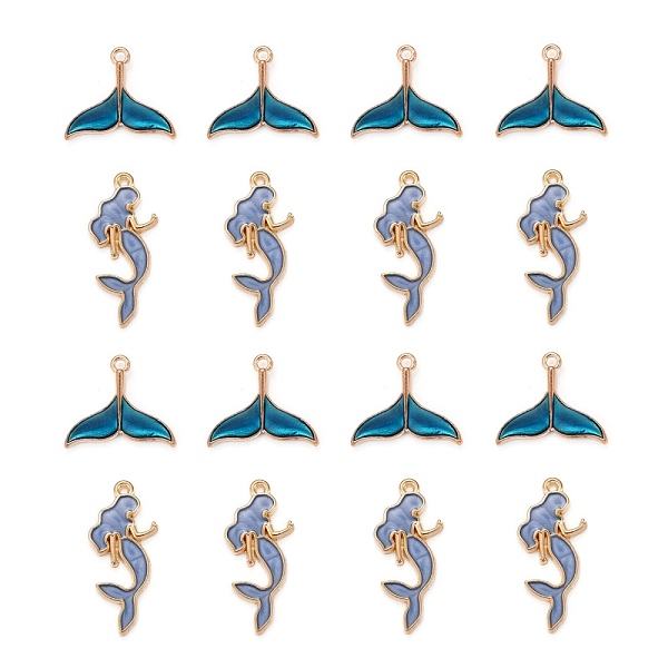 

PandaHall 50Pcs 2 Style Alloy Enamel Pendants, Mermaid & Whale Tail Shape, Light Gold, Blue, 17~29x12.5~20x2~3mm, Hole: 1.4~1.6mm...
