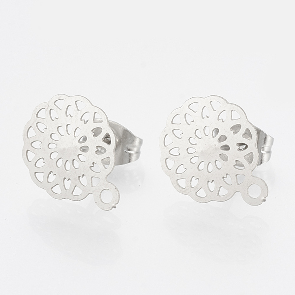 

PandaHall 304 Stainless Steel Stud Earring Findings, with Loop, Flower, Stainless Steel Color, 13x10.5mm, Hole: 1mm, pin: 0.7mm 304...