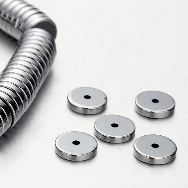 

PandaHall Electroplate Non-magnetic Synthetic Hematite Beads Strands, Heishi Beads, Disc/Flat Round, Silver Plated, 10x2mm, Hole: 1mm, about...