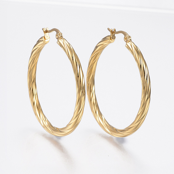 

PandaHall 304 Stainless Steel Hoop Earrings, Hypoallergenic Earrings, Twist Stripe, Golden, 42x40x3.5mm, Pin: 1x0.8mm 304 Stainless Steel...