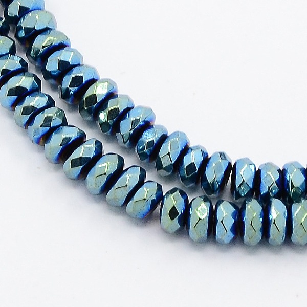 

PandaHall Grade A Electroplate Non-magnetic Synthetic Hematite Beads Strands, Faceted, Rondelle, Green Plated, 4x2mm, Hole: 1mm, about...