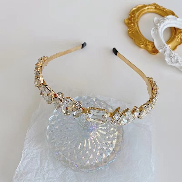 

PandaHall Glass Rhinestone Hair Bands, Golden Tone Iron Hair Accessories for Women Girls, Crystal, 150x130mm Iron Clear