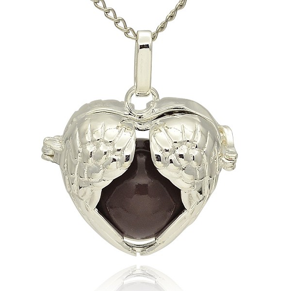 

PandaHall Silver Color Plated Brass Hollow Heart Cage Pendants, with No Hole Spray Painted Brass Ball Beads, DarkSlate Blue, 28x30x16mm...