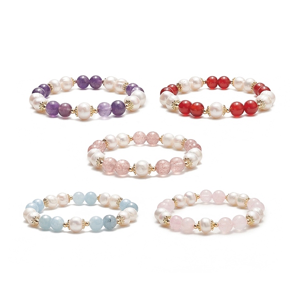 

PandaHall Natural Mixed Gemstone & Pearl Round Beaded Stretch Bracelet for Women, Inner Diameter: 2 inch(5cm) Mixed Stone