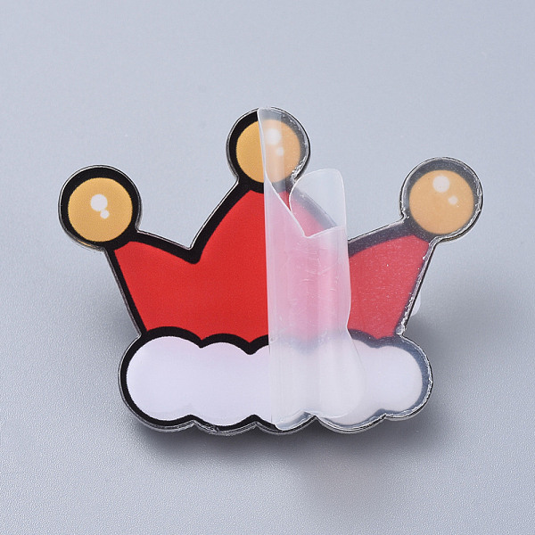 

PandaHall Acrylic Safety Brooches, with Iron Pin, For Christmas, Christmas Crown, Red, 35x45x8mm, Pin:0.8mm Acrylic Red