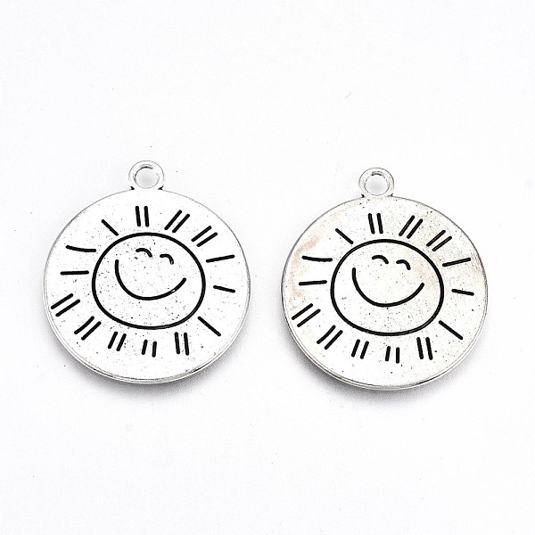 

PandaHall Tibetan Style Alloy Pendants, Lead Free & Cadmium Free, Flat Round with Sun Pattern, Back with Word, Antique Silver, 27.5x24x1mm...