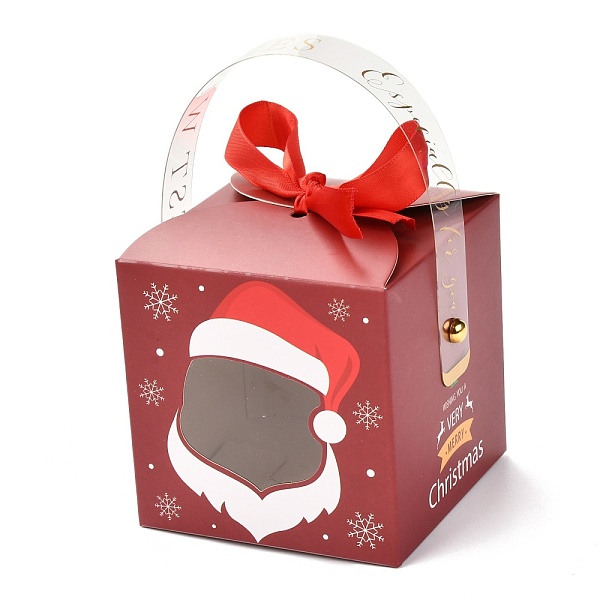 PandaHall Christmas Folding Gift Boxes, with Transparent Window and Ribbon, Gift Wrapping Bags, for Presents Candies Cookies, Santa Claus...