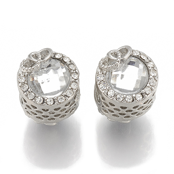 

PandaHall Alloy Rhinestone Beads, Hollow, Large Hole Beads, Flat Round with Heart to Heart, Platinum, Crystal, 12x16mm, Hole: 5.5mm..., Clear