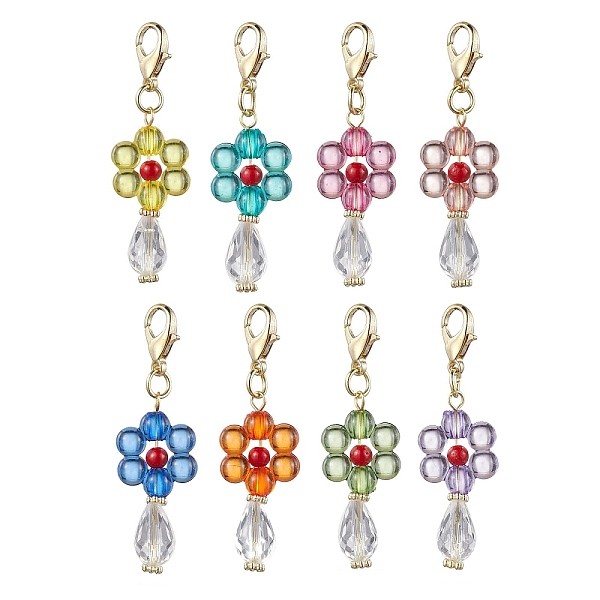 

PandaHall Flower Acrylic Pendant Decorations, Natural Mashan Jade & Alloy Lobster Claw Clasps Charm for Bag Key Chain Ornaments, Mixed Color..., Multicolor