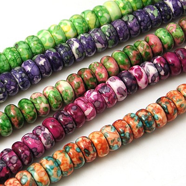 

PandaHall Synthetic Ocean White Jade Beads Strands, Dyed, Rondelle, Mixed Color, 10x5mm, Hole: 1mm, about 76pcs/strand, 15.35 inch Ocean..., Multicolor