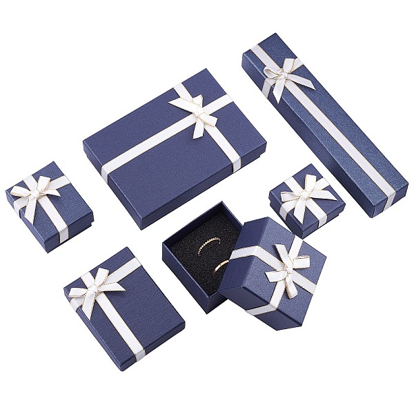 

PandaHall Paper Ring Box, Flip Cover, with Bowknot Ribbon, Jewelry Box, Square, Royal Blue, 5.3x5.3x3.1cm, 12pcs/set Paper Square