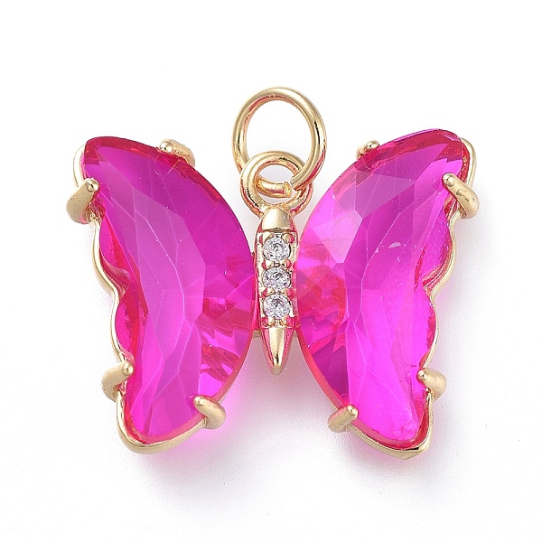 

PandaHall Brass Micro Pave Clear Cubic Zirconia Pendant, with Glass, Butterfly, Golden, Camellia, 18mm Brass+Glass Butterfly Pink