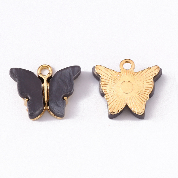 

PandaHall Alloy Acrylic Pendants, Butterfly, Light Gold, Slate Gray, 14x16.5x3mm, Hole: 1.6mm Alloy+Acrylic Butterfly