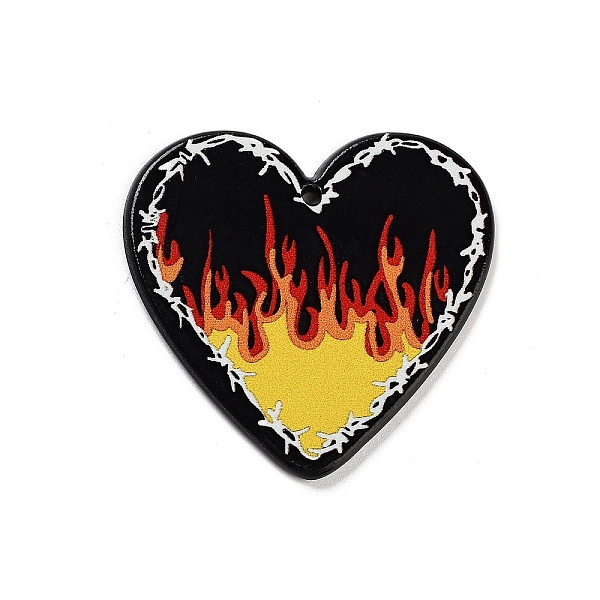 

PandaHall Acrylic Pendants, Heart, Fire, 38x39x2.5mm, Hole: 1.5mm Acrylic Others