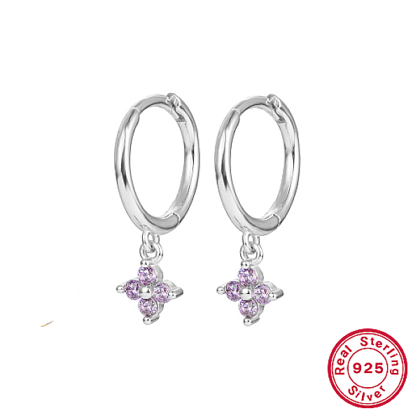 

PandaHall Rhodium Plated Platinum 925 Sterling Silver Flower Dangle Hoop Earrings, Plum, 19x8.5mm Sterling Silver Star Purple