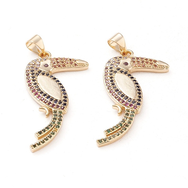 

PandaHall Brass Micro Pave Cubic Zirconia Pendants, Long-Lasting Plated, Tucano, Real 18K Gold Plated, Colorful, 34x18x2.5mm, Hole: 3x4mm...
