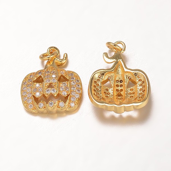 

PandaHall Halloween Brass Cubic Zirconia Pendants, Pumpkin, Grade AAA, Cadmium Free & Nickel Free & Lead Free, Real 18K Gold Plated...