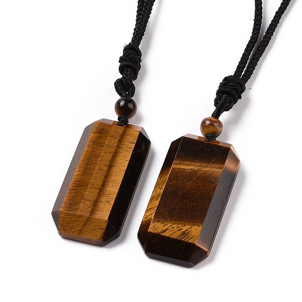 

PandaHall Adjustable Natural Tiger Eye Rectangle Pendant Necklace with Nylon Cord for Women, 35.43 inch(90cm) Tiger Eye